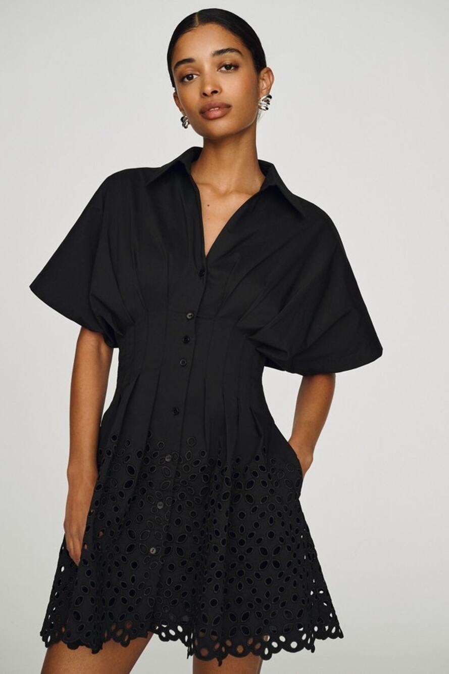 Anthropologie The Tobie Mini Shirt Dress by Exquise Black Size Medium